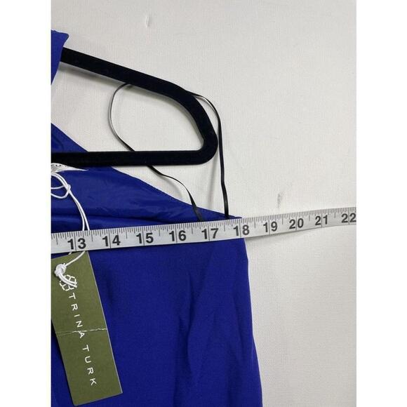 Trina Turk Women’s Dress Medium Verge Shift Bow tie Halter Dress Blue Lined - Picture 12 of 14